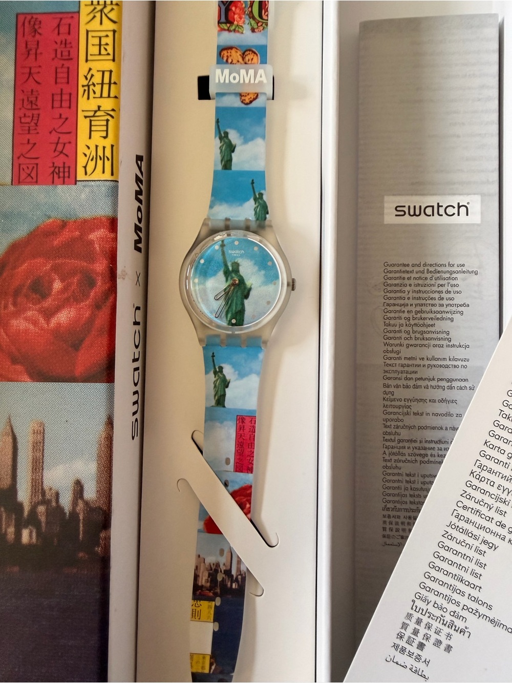 Swatch Blue Statue of Liberty Graphic Strap Watch